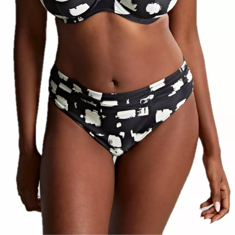 SW1729ABST Plavky spodní díl PANACHE SWIM BLACK MIDI GATHER BRIEF BLACK SAND PRINT