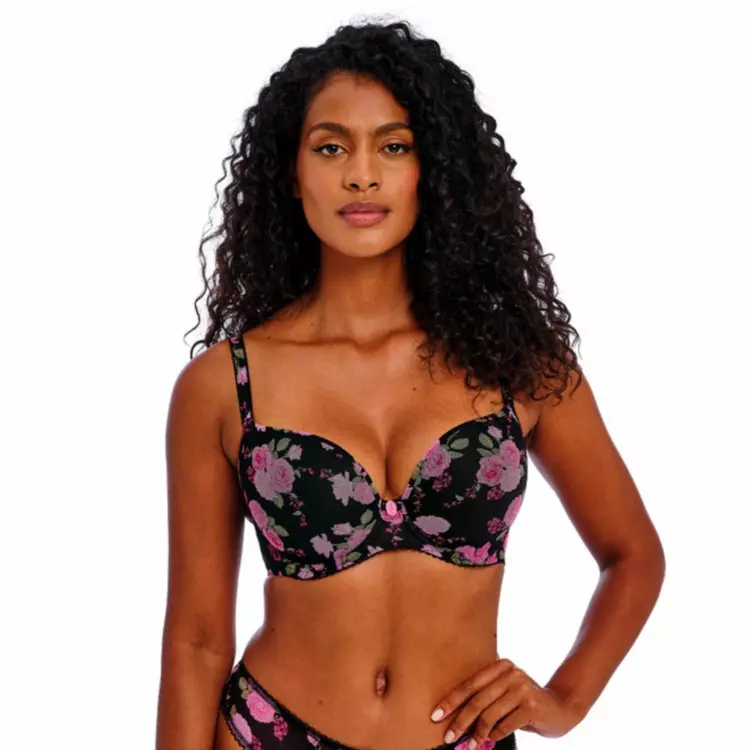 AA402431BKR Podprsenka FREYA ROSE BLOSSOM UW MOULDED PLUNGE T-SHIRT BRA BLACK ROSE